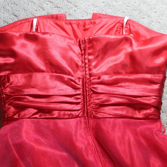 Dressed by Deb Red Satin Bodice with Tulle Skirt Formal Dress - Picture 2 of 4